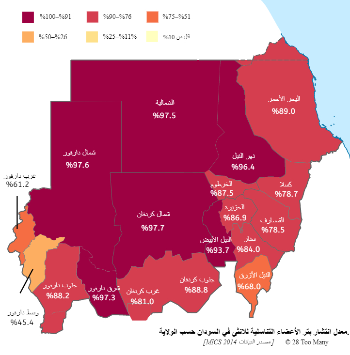 Prevalence Map: FGM in Sudan (2014, Arabic)